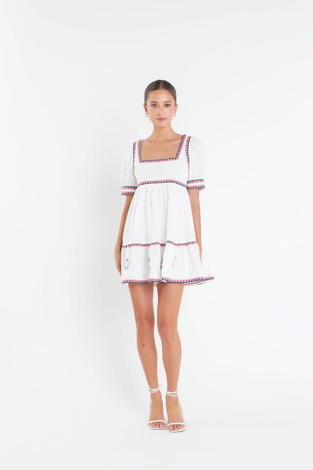 image:imageEnglish Factory Embroidered Short Sleeve Dress Ivory Multi M