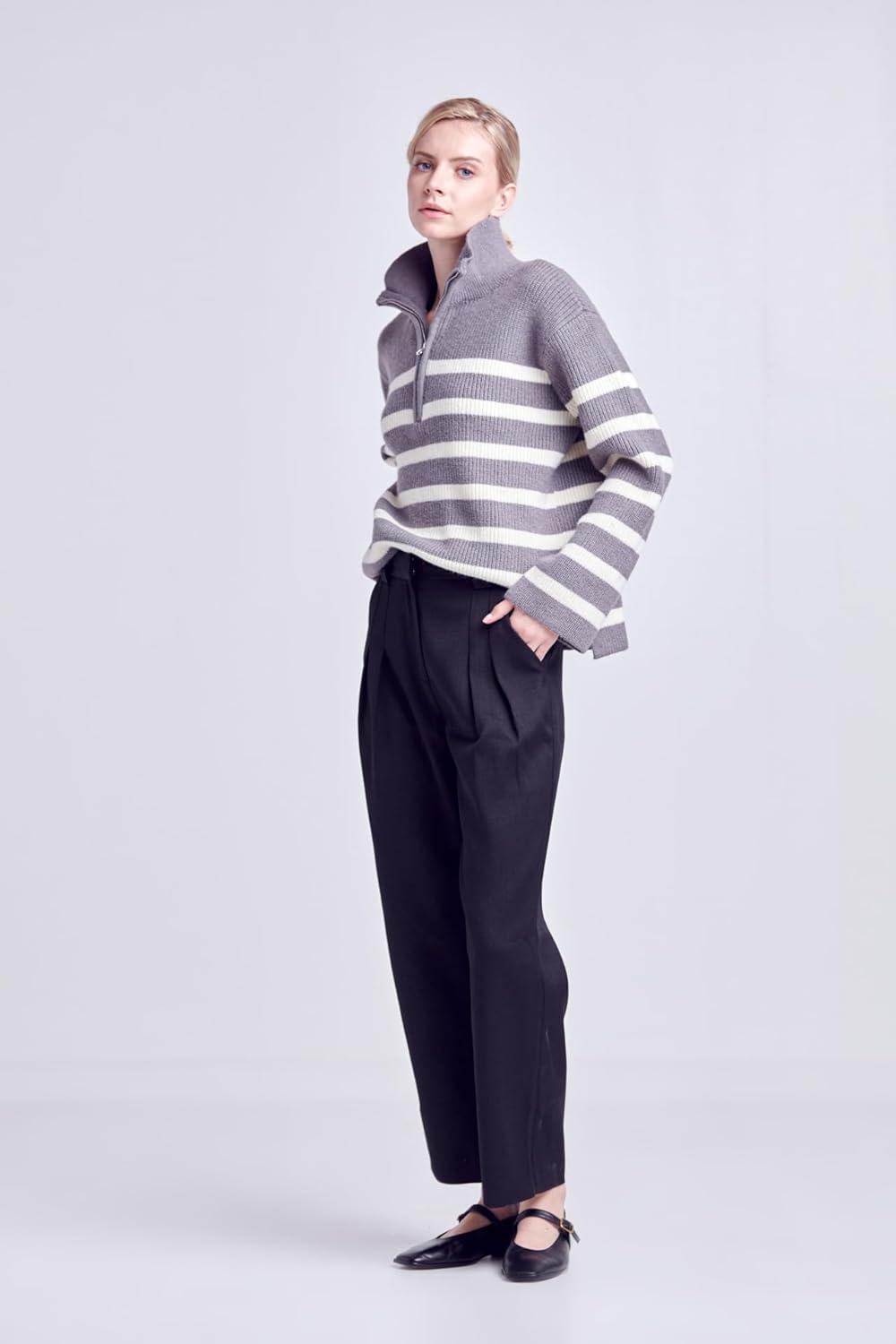 image:imageEnglish Factory Womens Striped 12Zip Sweater M Grey