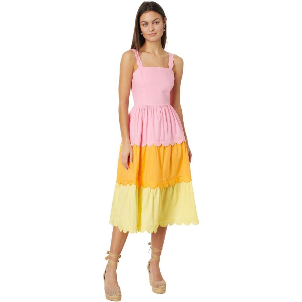 image:imageEnglish Factory Womens Colorblock Scallop DressPink Multi 1