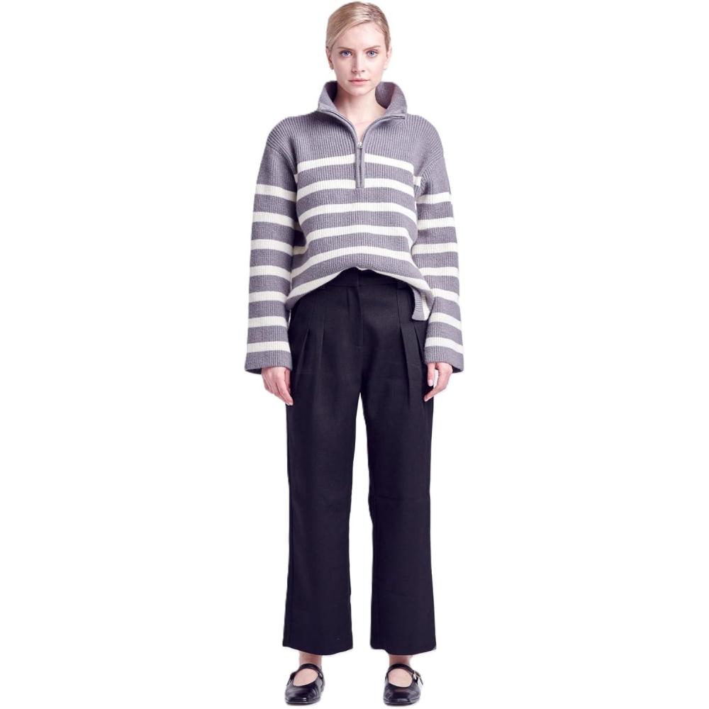 image:imageEnglish Factory Womens Striped 12Zip Sweater M Grey