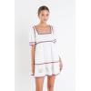 English Factory Embroidered Short Sleeve Dress, Ivory Multi, M