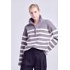 English Factory Womens Striped 1/2-Zip Sweater, M, Grey