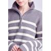 English Factory Womens Striped 1/2-Zip Sweater, M, Grey