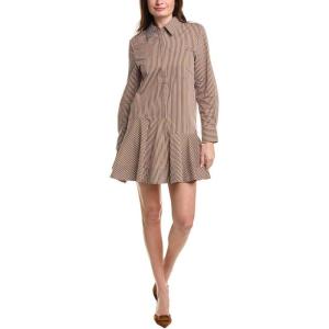 English Factory Womens Stripe Collar Flared Shirtdress, M, Brown