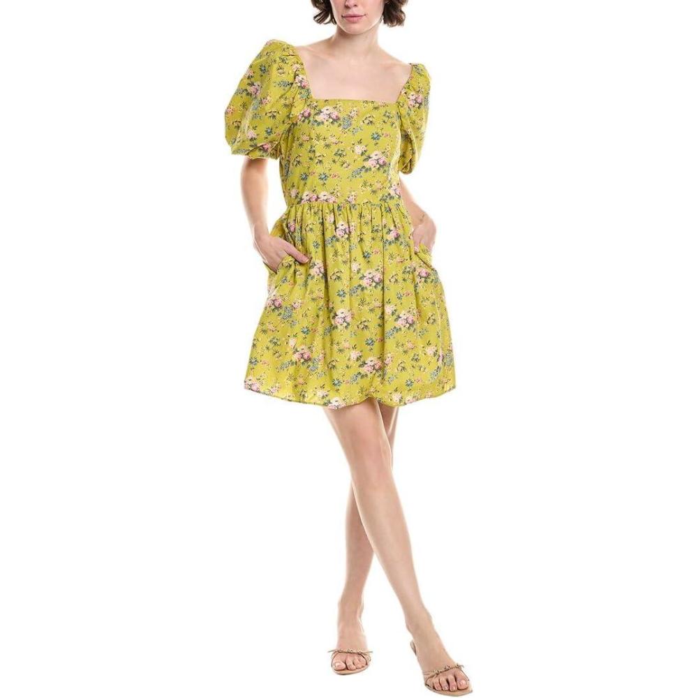 image:imageEnglish Factory Womens Floral Back Cutout Mini Dress Celery XS