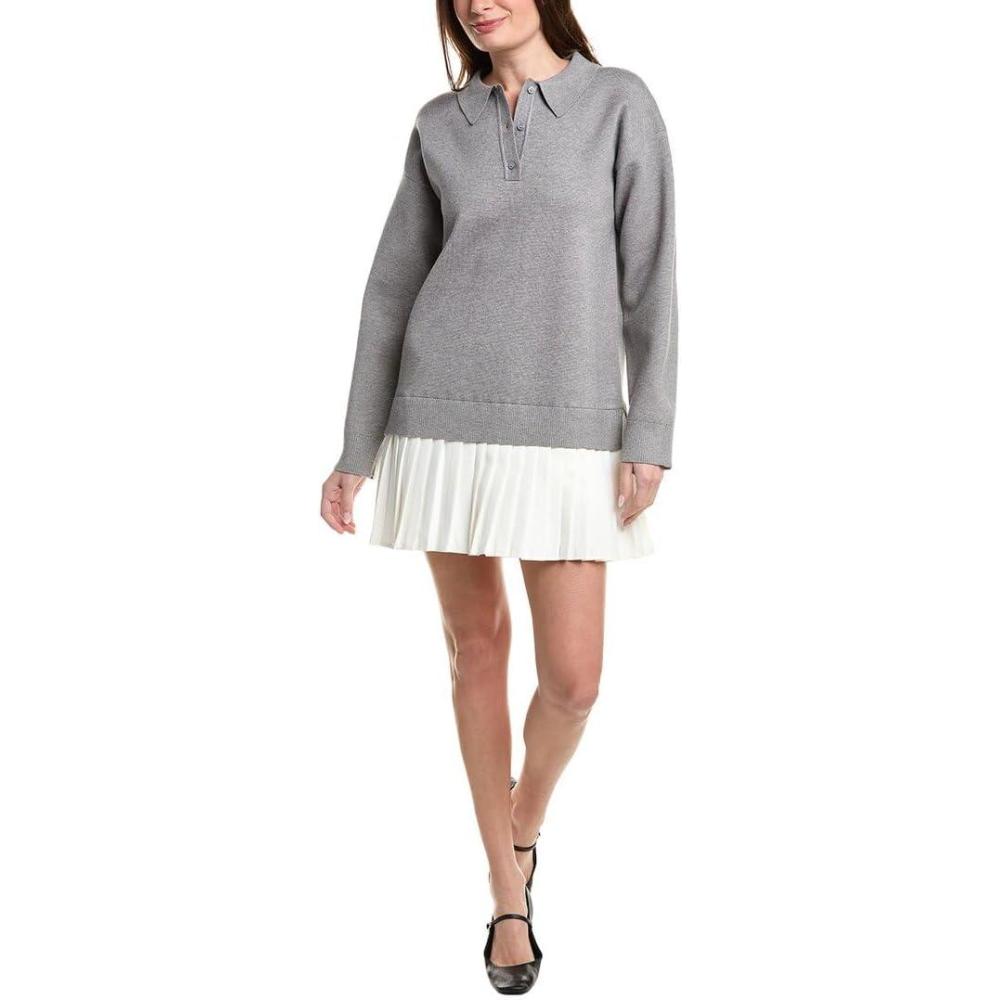 image:imageEnglish Factory Womens Polo Mixed Media Mini Dress Xs Grey