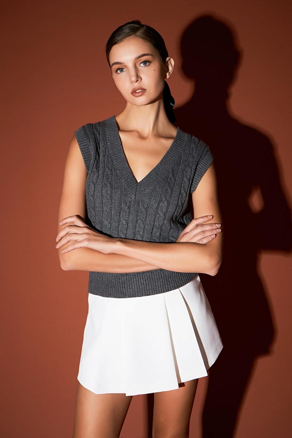 image:imageEnglish Factory Womens Cable Knit Chunky Vest Charcoal M