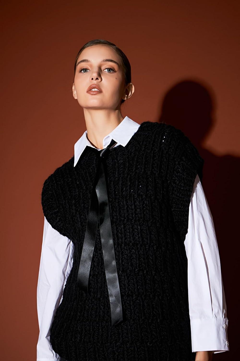 image:imageEnglish Factory Womens Chunky Knit Sweater Vest Black M