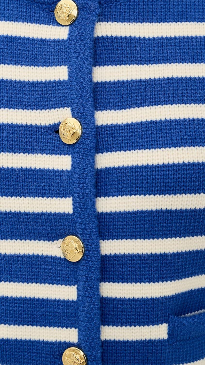 image:imageEnglish Factory Womens Knit Striped Sweater CardiganBlueIvory