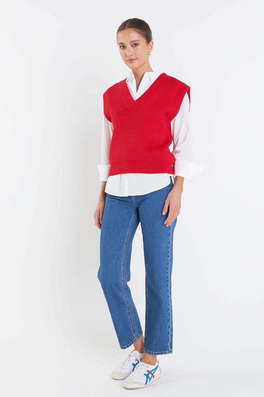 image:imageEnglish Factory Womens VNeck Knit Sweater Vest Red M