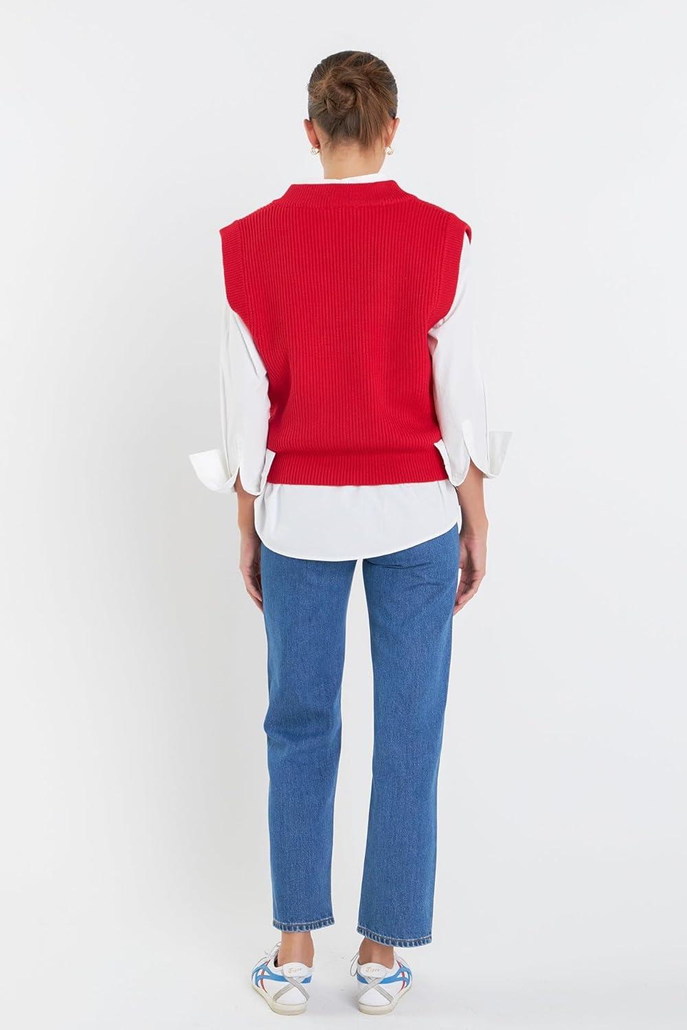 image:imageEnglish Factory Womens VNeck Knit Sweater Vest Red M