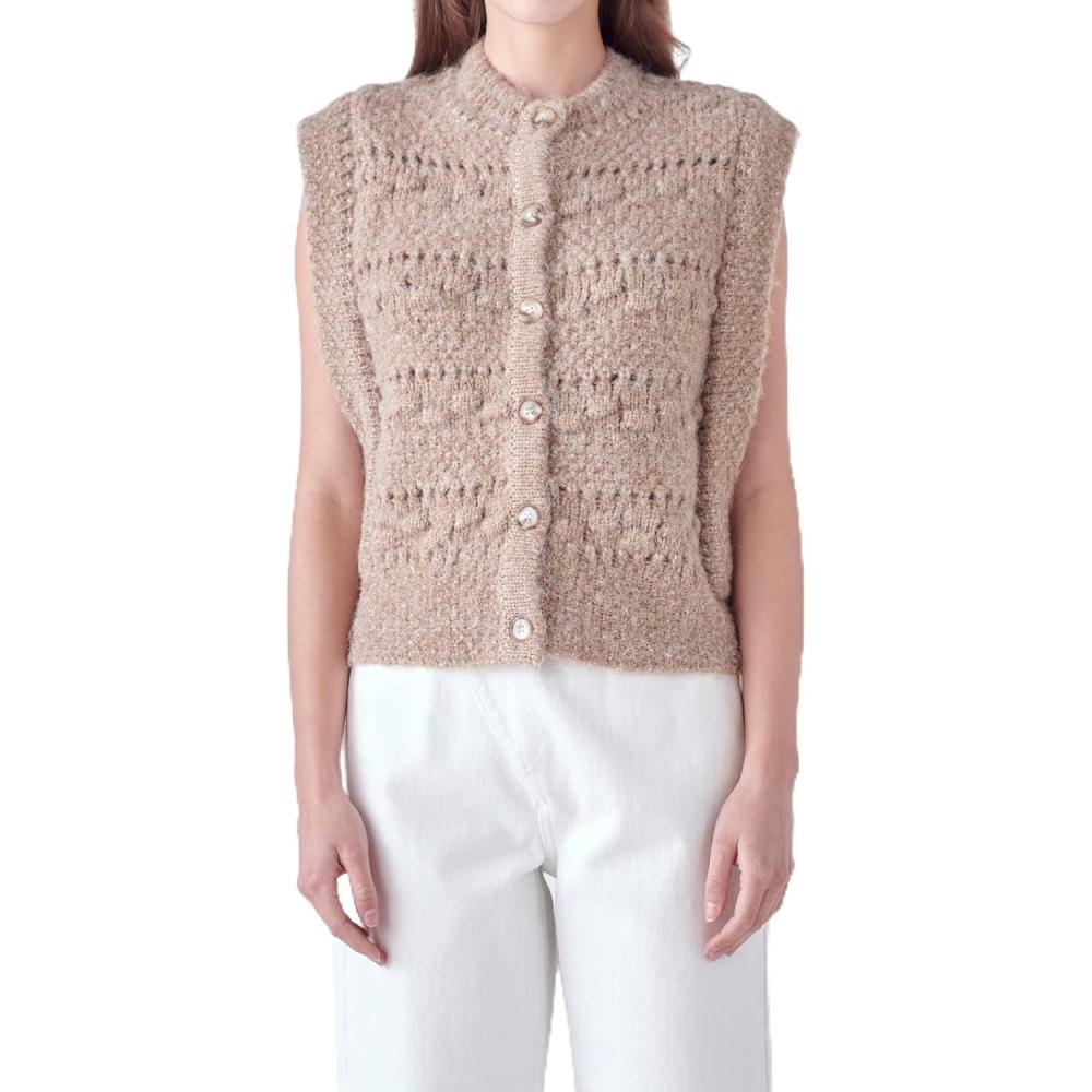 image:imageEnglish Factory Womens Chunky Textured Knit Vest Brown M