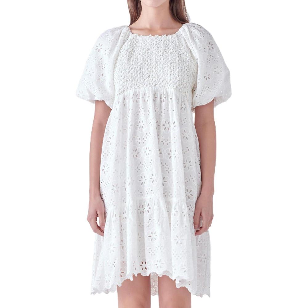 image:imageEnglish Factory Womens Knit and Embroidery Combo Mini Dress White M