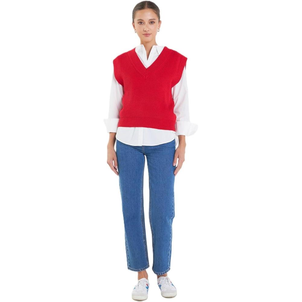 image:imageEnglish Factory Womens VNeck Knit Sweater Vest Red M