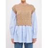 English Factory Cable Knit Long Striped Shirt Beige
