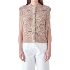 English Factory Women’s Chunky Textured Knit Vest, Brown, M
