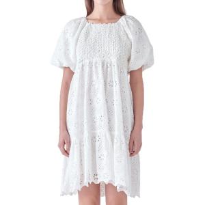 English Factory Women’s Knit and Embroidery Combo Mini Dress, White, S