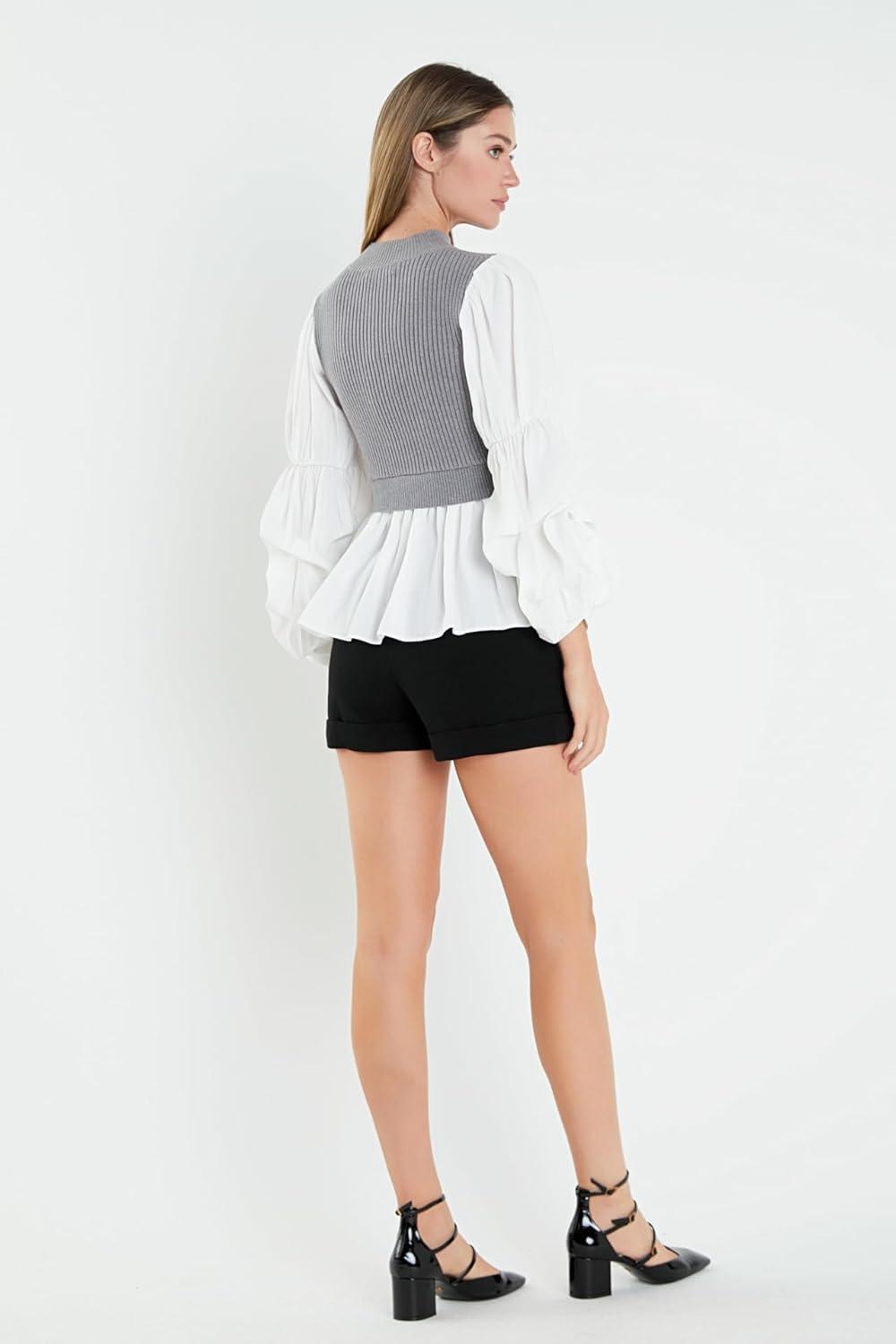 image:imageEnglish Factory Womens Mixed Media Top Heather GreyWhite M