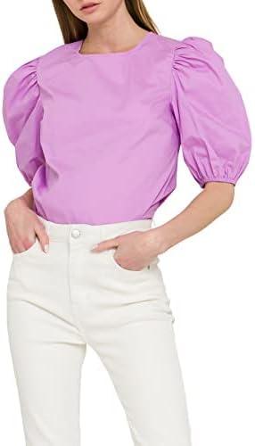 image:imageEnglish Factory Womens Poplin Puffed Sleeve TopBlack