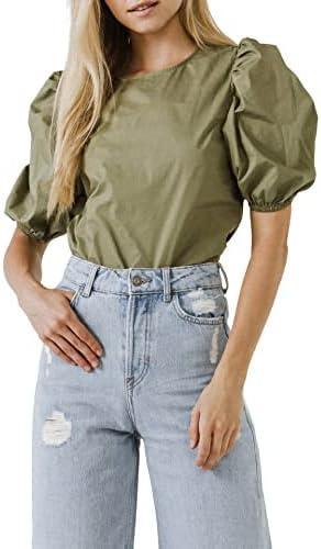 image:imageEnglish Factory Womens Poplin Puffed Sleeve TopBlack