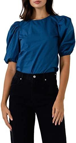 image:imageEnglish Factory Womens Poplin Puffed Sleeve TopBlack