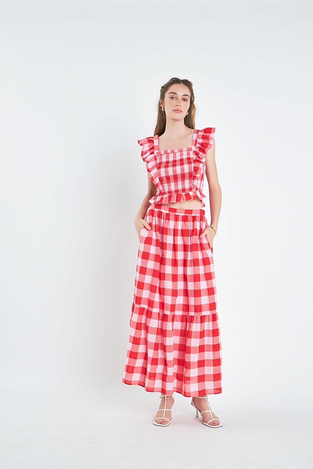 image:imageGingham Smocked Top PinkRed