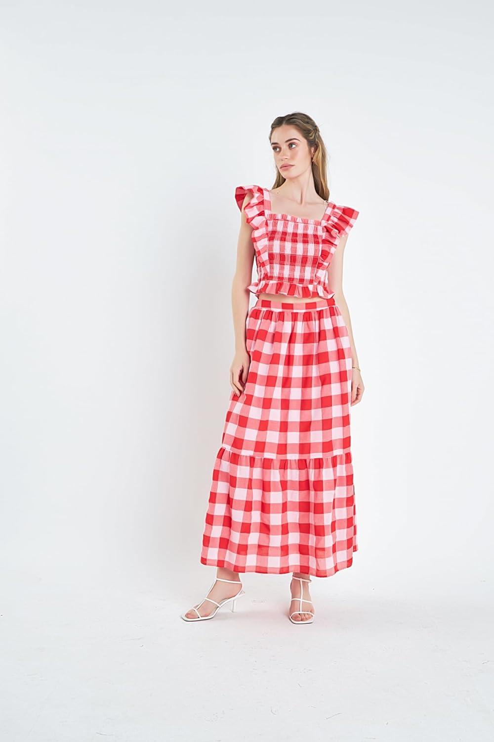 image:imageGingham Smocked Top PinkRed