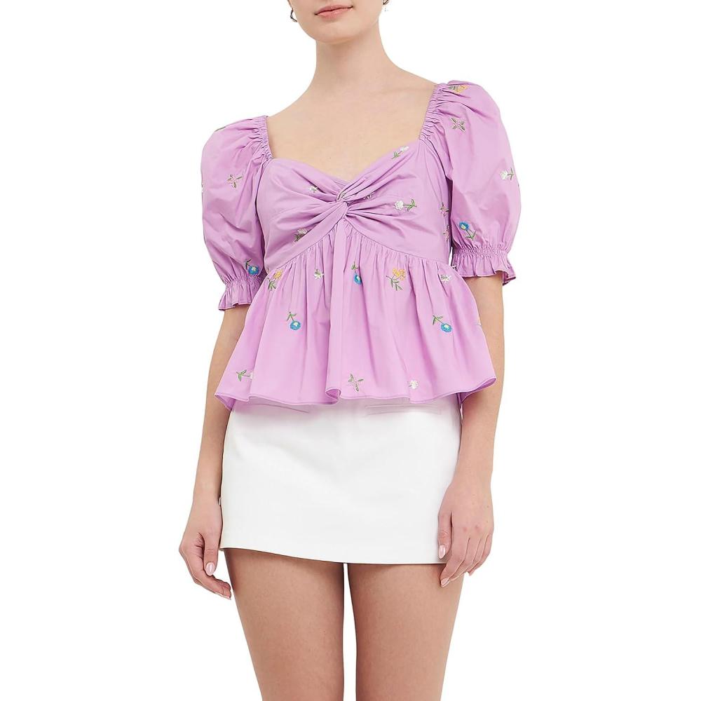 image:imageEnglish Factory Womens Multi Floral Embroidery Top Purple Multi S