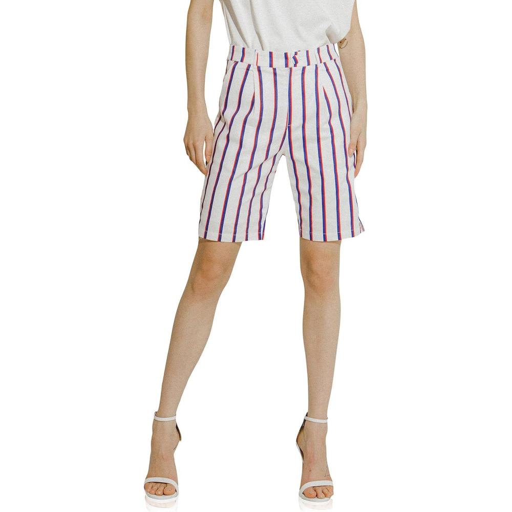 image:imageEnglish Factory Womens Striped Bermuda Pants White