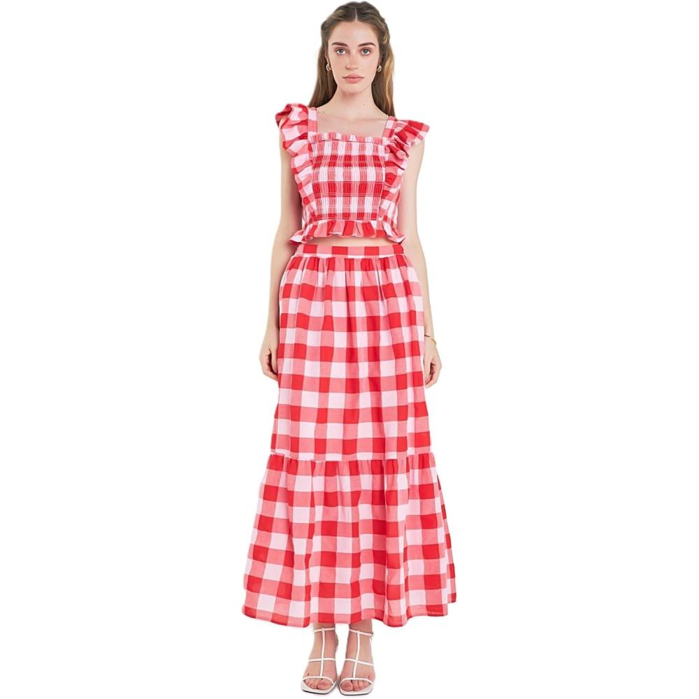 image:imageGingham Smocked Top PinkRed