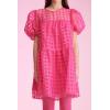English Factory Women’s Crew Neckline Gridded Short Puff Sleeve Mini Dress, Back Zipper, Lining(Fuchsia)