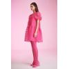 English Factory Women’s Crew Neckline Gridded Short Puff Sleeve Mini Dress, Back Zipper, Lining(Fuchsia)