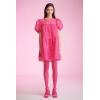 English Factory Women’s Crew Neckline Gridded Short Puff Sleeve Mini Dress, Back Zipper, Lining(Fuchsia)
