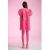 English Factory Women’s Crew Neckline Gridded Short Puff Sleeve Mini Dress, Back Zipper, Lining(Fuchsia)