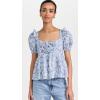 English Factory Women’s Floral Print Top with Flower(Blue Multi)