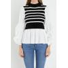 English Factory Women’s Mixed Media Top, Black Stripe, XS