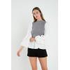 English Factory Women’s Mixed Media Top, Heather Grey/White, M