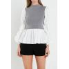 English Factory Women’s Mixed Media Top, Heather Grey/White, M