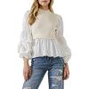 English Factory Women’s Mixed Media Top, Ivory Combo, XS