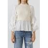 English Factory Women’s Mixed Media Top, Ivory Combo, XS
