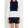 English Factory Women’s Mixed Media Top, Navy/White, XS