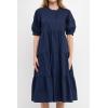 English Factory Women’s Short Puff Sleeve Midi Dress(Navy)