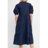 English Factory Women’s Short Puff Sleeve Midi Dress(Navy)