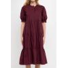 English Factory Women’s Short Puff Sleeve Midi Dress(Plum)