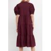 English Factory Women’s Short Puff Sleeve Midi Dress(Plum)