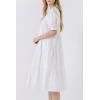 English Factory Women’s Short Puff Sleeve Midi Dress(White)
