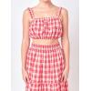 Plaid Ruched Thick Strap Bandeau Red