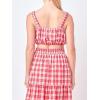 Plaid Ruched Thick Strap Bandeau Red