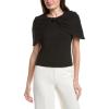 English Factory Womens Bow Mixed Media Top, S, Black