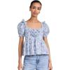 English Factory Women’s Floral Print Top with Flower(Blue Multi)